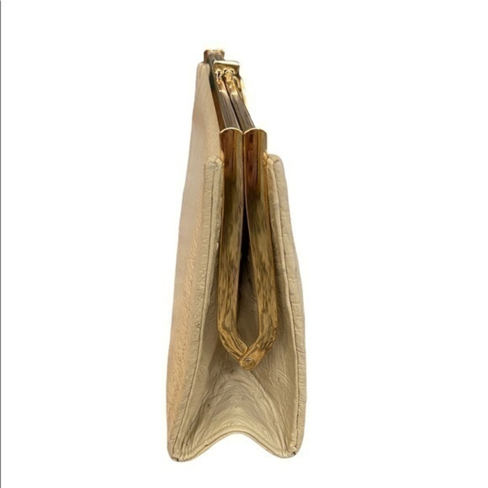 Corbeau 1980’s Vintage Nude Beige Neutral Ostrich Vintage Leather Clutch Bag - Picture 8 of 12